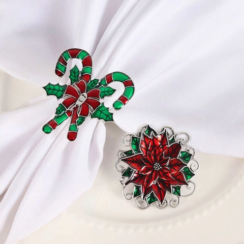 Weihnachten Serviettenringe Zinklegierung Emaille Weihnachtsstern Zuckerstange Serviettenschnalle Für Feiertags Tischdeko Hochzeit Bankett