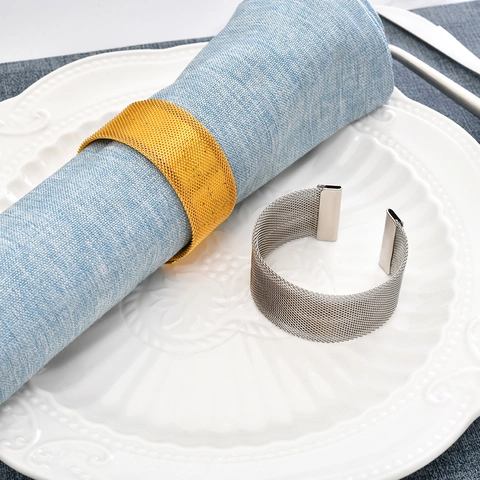 Metal Woven Mesh Napkin Rings Open Loop Design Gold Silver Electroplated Modern Table Decoration Wedding Hotel