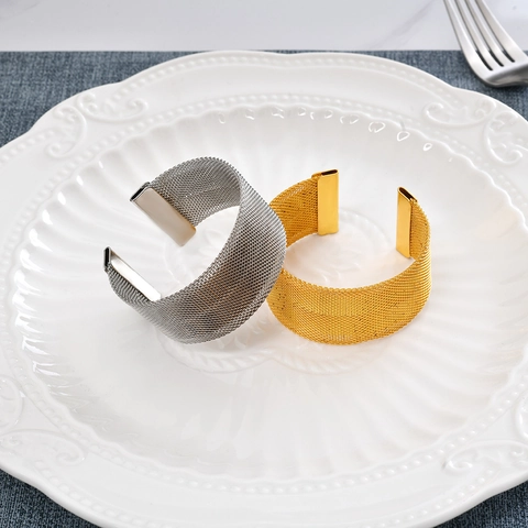 Metal Woven Mesh Napkin Rings Open Loop Design Gold Silver Electroplated Modern Table Decoration Wedding Hotel