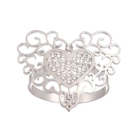 Creative Hollow Heart Rhinestone Napkin Rings Zinc Alloy Metal Napkin Buckle For Valentine's Day Wedding Banquet Table Decor