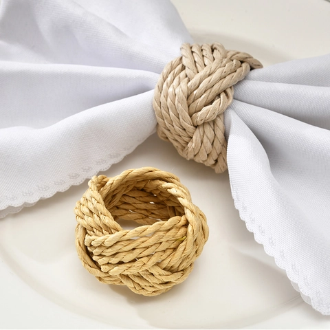 Handmade Woven Napkin Rings Natural Seagrass Maize Husk Knot Napkin Holder Rustic Table Decoration For Wedding Hotel Home