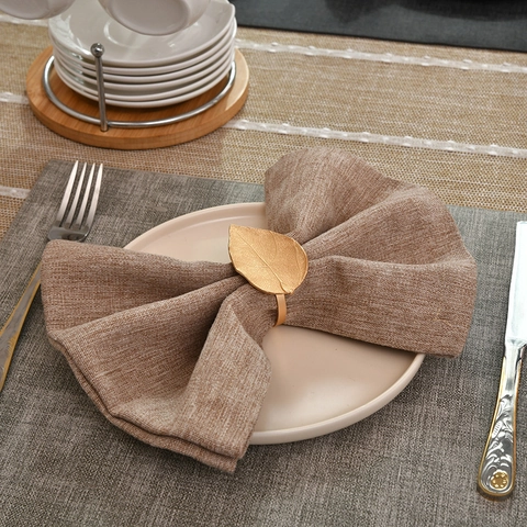 Ronds De Serviette Feuille Dorée Alliage De Zinc Métal Décoration De Table Pour Mariage Hôtel Restaurant Élégant