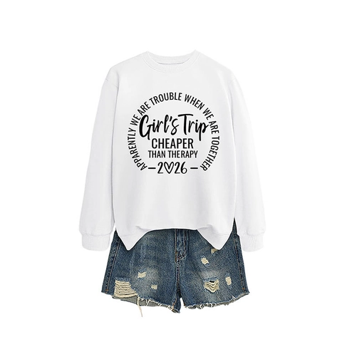 Women Crewneck Sweatshirt Pure Cotton Long Sleeve Loose Funny Letter Print Girls Trip 2026 Travel Casual Pullover Tops