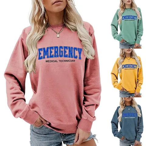 Emergency Medical Technician Druck Sweatshirt Damen Baumwollmischung Rundhals Langarm Casual Pullover Top