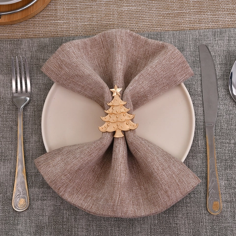 Kerstboom Servetring Zinklegering Metaal Verguld Tafel Decoratie Houder Voor Feestdag Diner Hotel