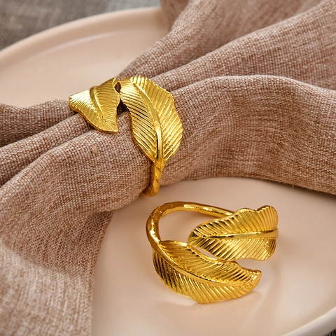 Leaf Napkin Rings Zinc Alloy Metal Feather Design Electroplated Table Decor For Wedding Hotel Party Dinner Buckles