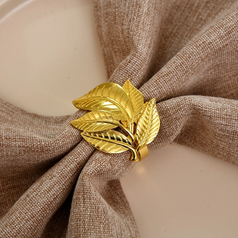 Golden Leaf Napkin Rings Zinc Alloy Metal Napkin Holder For Wedding Banquet Table Decoration Home Dining Party Accessories
