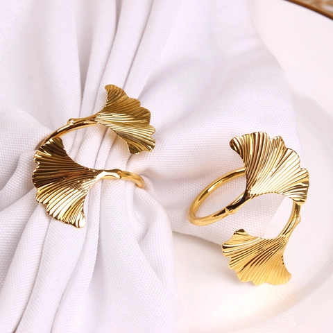 Ginkgo Leaf Napkin Rings Iron Metal Gold Electroplated Elegant Table Decor For Wedding Hotel Dining Party