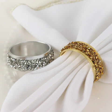 Luxury Rhinestone Napkin Rings Zinc Alloy Electroplated For Wedding Hotel Banquet Dinner Table Decoration Shiny Crystal