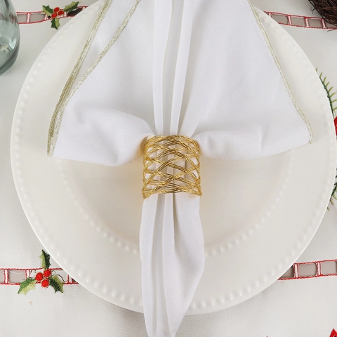 Gold Metal Napkin Rings Hollow Mesh Woven Zinc Alloy Table Decor For Wedding Party Hotel Fine Dining Banquet Elegant