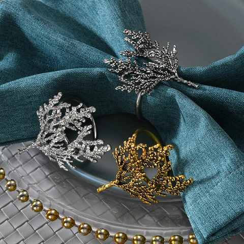 Napkin Rings Retro Coral Cypress Branch Zinc Alloy Electroplated Decorative Holders For Hotel Wedding Dinner Party Table Setting