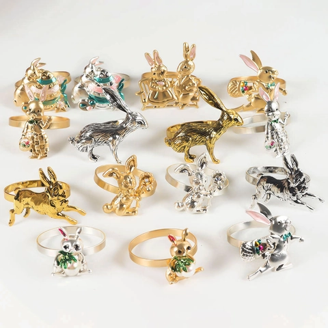 Easter Bunny Napkin Rings Zinc Alloy Rabbit Napkin Buckle For Hotel Table Decorations Gold Silver Animal Napkin Holders