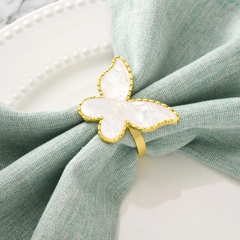 Portatovaglioli A Farfalla In Metallo Dorato Con Fibbia In Imitazione Di Conchiglia Per Decorazione Tavola Matrimonio Elegante