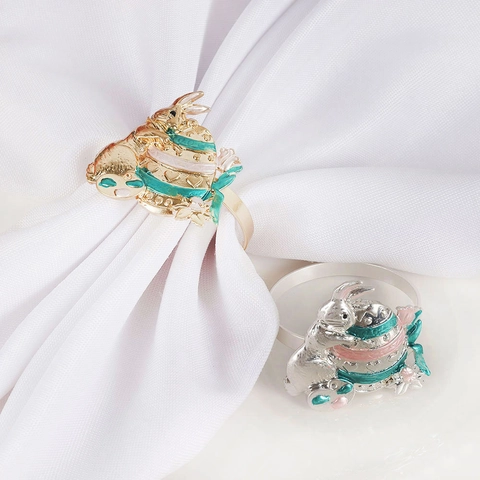 Easter Bunny Napkin Rings Zinc Alloy Rabbit Napkin Buckle For Hotel Table Decorations Gold Silver Animal Napkin Holders
