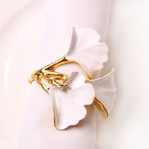 Ginkgo Leaf Napkin Rings Zinc Alloy Enamel Creative Leafy Napkin Buckle For Hotel Restaurant Dining Table Decor