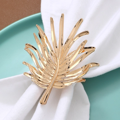 Palm Leaf Napkin Rings Zinc Alloy Metal Plated Tropical Design For Wedding Party Hotel Table Setting Elegant Decoration