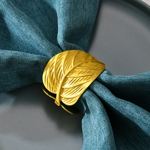 Metal Leaf Napkin Rings Zinc Alloy Gold Leaf Shape Holders For Wedding Dinner Table Decoration Elegant Simulated Vein