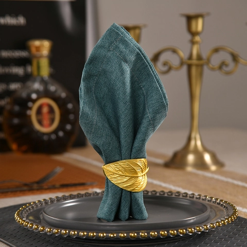 Metal Leaf Napkin Rings Zinc Alloy Gold Leaf Shape Holders For Wedding Dinner Table Decoration Elegant Simulated Vein