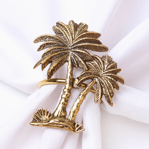 Retro Hawaii Coconut Tree Napkin Rings Zinc Alloy Metal Tropical Palm Tree Napkin Holders For Hotel Wedding Table Decoration