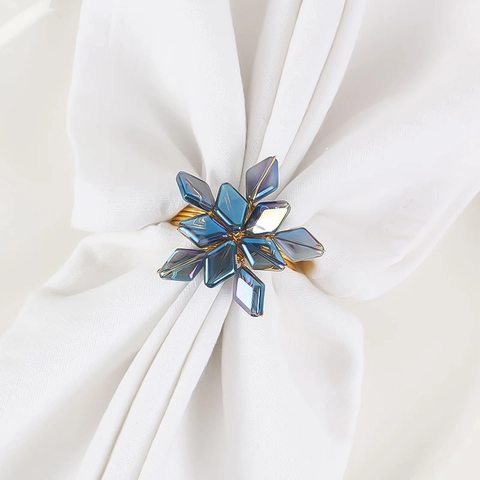Servilletero De Copo De Nieve Cristal Degradado Azul Hebilla Tejida De Aleación De Zinc Dorado Para Decoración De Mesa