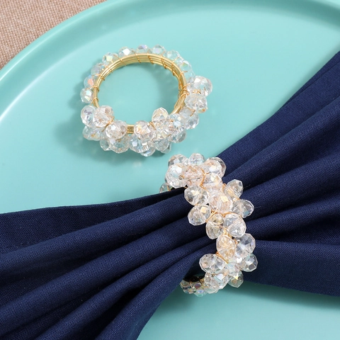 Crystal Napkin Rings Beaded Gold Wire Woven Zinc Alloy Holder For Valentine Wedding Dinner Table Decoration Elegant