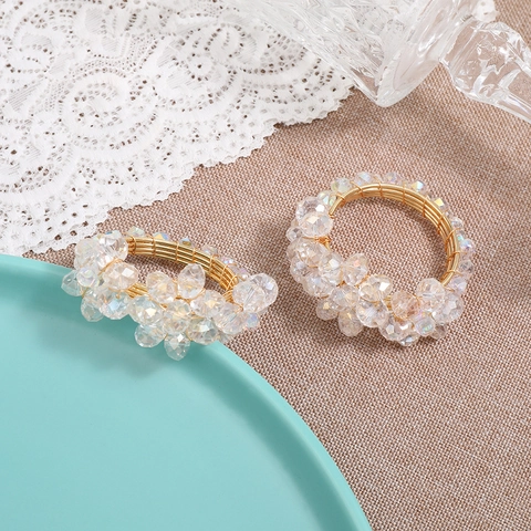 Crystal Napkin Rings Beaded Gold Wire Woven Zinc Alloy Holder For Valentine Wedding Dinner Table Decoration Elegant