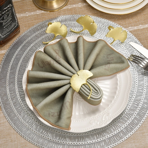 Matte Gold Ginkgo Leaf Napkin Rings Metal Zinc Alloy Leaf Shaped Napkin Buckles For Western Restaurant Wedding Table Decor