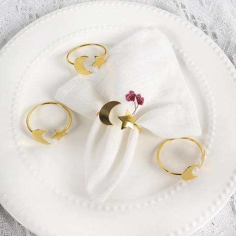 Star Moon Napkin Rings Zinc Alloy Metal Buckles Polished Open Design For Hotel Table Setting Wedding Festive Party