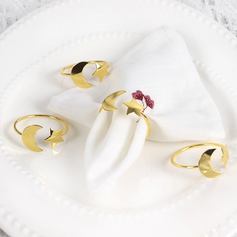 Star Moon Napkin Rings Zinc Alloy Metal Buckles Polished Open Design For Hotel Table Setting Wedding Festive Party