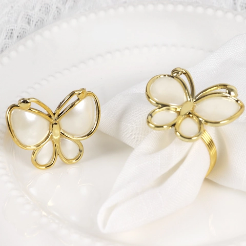 Servilleteros De Mariposa Metal Acrílico Imitación Concha Oro Galvanizado Para Boda Banquete Mesa De Comedor Decoración Elegante