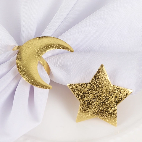 Gold Frosted Zinc Alloy Napkin Rings Star Moon Shape Napkin Buckles For Banquet Wedding Restaurant Dining Table Decoration