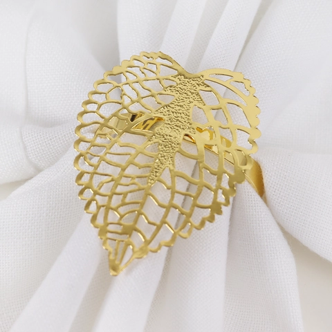 Hollow Leaf Napkin Rings Zinc Alloy Metal Electroplated Table Decoration For Wedding Banquet Dining