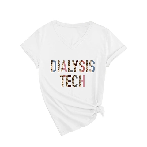 T-Shirt Da Donna Con Scollo A V Misto Cotone A Maniche Corte Dialysis Tech Stampa Leopardata Lettera Top Casual