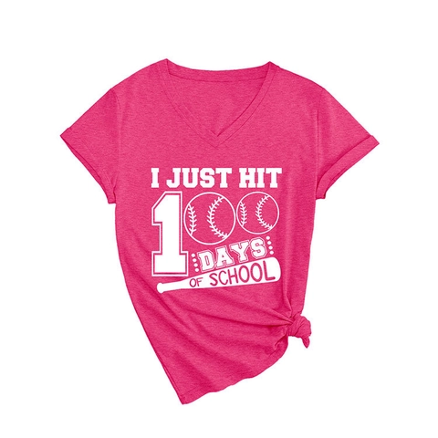 Dames T-Shirt Met V-Hals Korte Mouwen Honkbal Grafische Print Schoolfeest Katoenmix Casual Zomer Topje