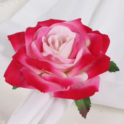 Artificial Rose Flower Napkin Ring Satin Cloth Handmade Floral Napkin Holder For Wedding Banquet Valentine Day Table Decor