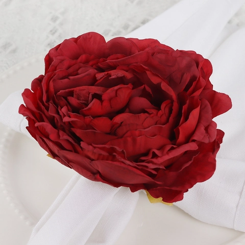 Artificial Rose Flower Napkin Ring Satin Cloth Handmade Floral Napkin Holder For Wedding Banquet Valentine Day Table Decor