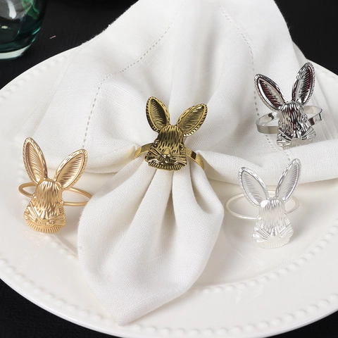 Rabbit Head Napkin Rings Zinc Alloy Metal Easter Theme Table Decoration For Hotel Restaurant Vintage Style
