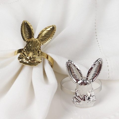 Rabbit Head Napkin Rings Zinc Alloy Metal Easter Theme Table Decoration For Hotel Restaurant Vintage Style