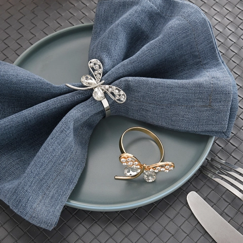 Ronds De Serviette Élégants Alliage De Zinc Strass Nœud Papillon Libellule Pour Mariage Fête Hôtel Décoration De Table Luxe