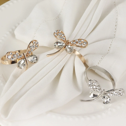 Ronds De Serviette Élégants Alliage De Zinc Strass Nœud Papillon Libellule Pour Mariage Fête Hôtel Décoration De Table Luxe