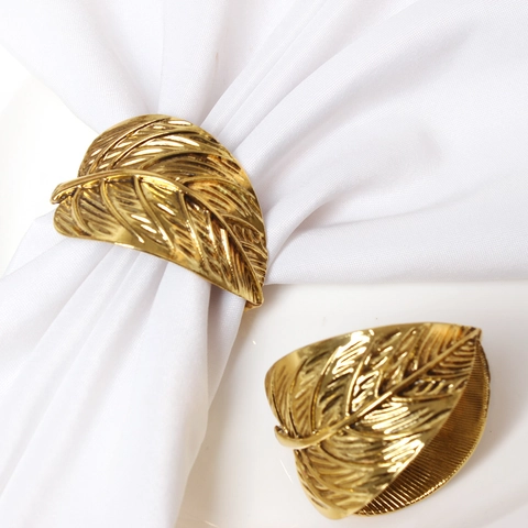 Two Leaf Napkin Rings Zinc Alloy Gold Plated Leaf Napkin Buckle For Wedding Banquet Restaurant Table Decoration Elegant Style