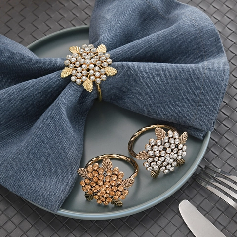 Rhinestone Leaf Napkin Rings Alloy Snowflake Napkin Buckles For Wedding Christmas Hotel Table Decor Luxury Elegant Gold