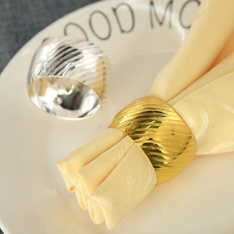 Metal Napkin Rings Zinc Alloy Wave Stripe Drum Shaped Electroplated Table Buckle Holders For Wedding Dinner Party