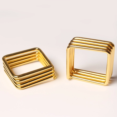 Square Napkin Ring Gold Zinc Alloy Modern Geometric Layered Table Setting Decor For Wedding Restaurant Banquet