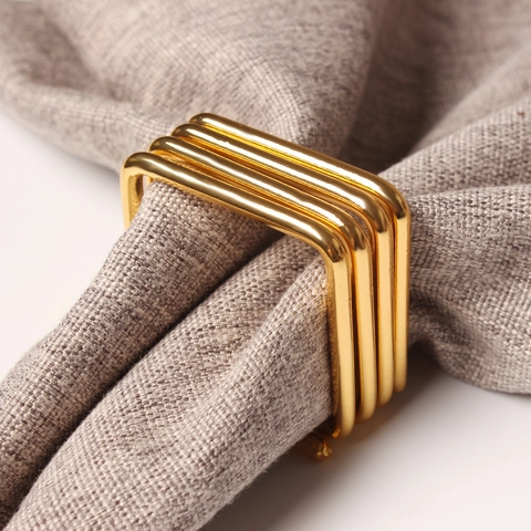 Square Napkin Ring Gold Zinc Alloy Modern Geometric Layered Table Setting Decor For Wedding Restaurant Banquet