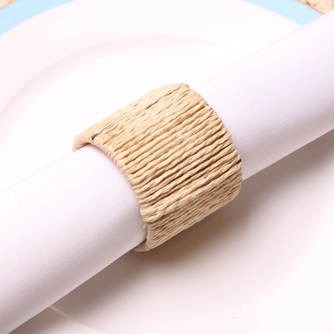 Servilletero de Paja Tejida a Mano Decoración de Mesa Rústica Simple para Hotel Boda Banquete Fiesta Hogar Cocina Accesorios