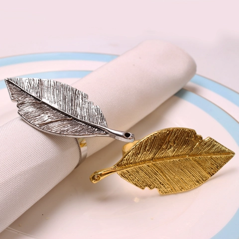 Vintage Simulation Leaf Napkin Ring Gold Silver Zinc Alloy Napkin Holder For Wedding Banquet Table Decoration Accessories