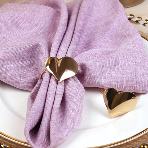Ronds De Serviette Forme Coeur Or Métal Boucles Poli Pour Mariage Saint Valentin Décoration De Table