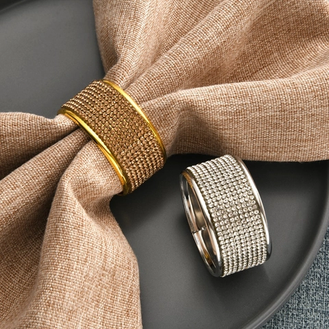 Round Napkin Rings Zinc Alloy Rhinestone Inlaid Plated Metal Table Decoration For Wedding Banquet Hotel Luxury