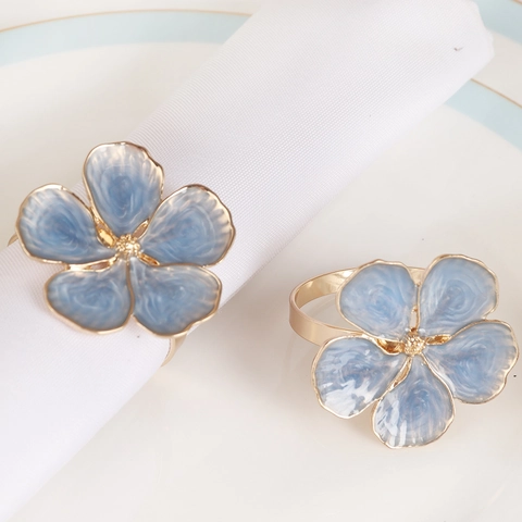 Portatovagliolo Con Fiore In Smalto Blu Lega Di Zinco Elegante Decorazione Tavola Floreale Per Matrimonio Hotel